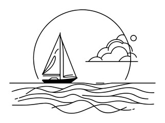 sailboat in ocean at sunset line art