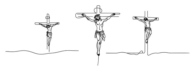 jesus crucifixion three crosses line art