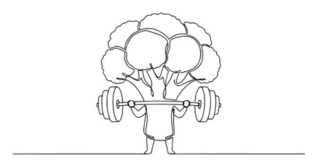 broccoli lifting weights fitness cartoon vector illustration made with thin line