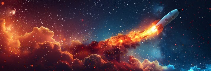 Startup Launch Banner Template with Futuristic Gradients, Rocket Icons, and Bold Headline

