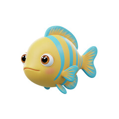 Cute Yellow Fish with Light Blue Stripes A Digital Illustration transparent background