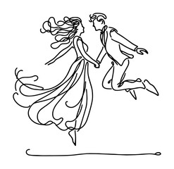 bride and groom jumping wedding joy monoline vector laser cutting engraving