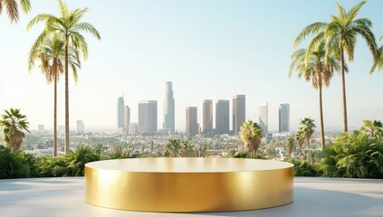Golden pedestal overlooking Los Angeles city