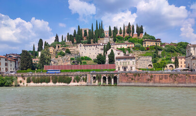 Castel San Pietro overlooking river Adige in Verona, Italy.