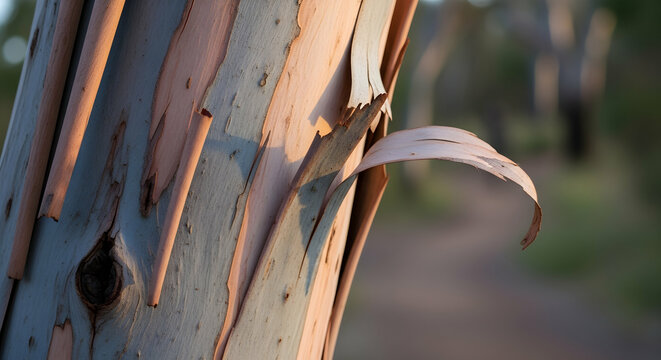 Eucalyptus Tree Bark Texture with Colorful Layers in Australian Outback