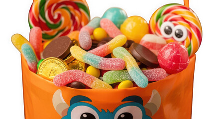 Obraz premium Candy bucket with sweets isolated on transparent background