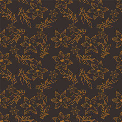 Artistic simple branches flowers peonies, dahlia and buds with leaves seamless pattern. Vector hand drawn. Retro, vintage, pastel print. Template for design, fabric, fashion, wallpaper, textile
