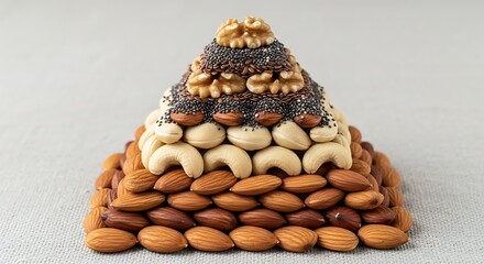 Pyramid of almonds, cashews, walnuts, flax, and chia seeds