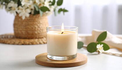 Scented Candle with Warm Ambient Light on Cozy Background