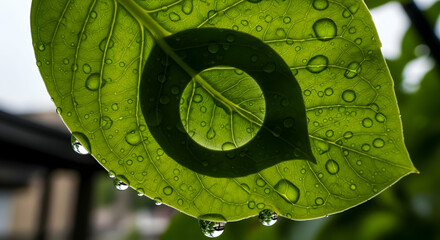 Leafy Abstraction Depicting Reflection and Natural Elements with Liquid Drops