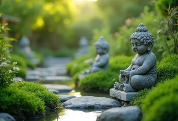 Obraz premium Landscape of Buddha Carving in the Courtyard