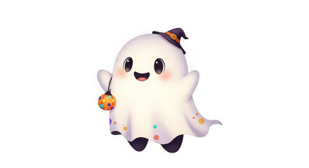 Obraz premium Cute cartoon ghost with hat isolated on transparent background