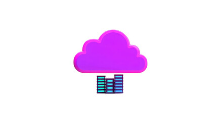 Vibrant purple cloud icon with digital server design underneath, symbolizing cloud computing and data storage technology. colorful gradient adds modern and futuristic feel
