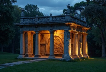 Obraz premium Landscape pavilion architecture night view