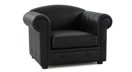 Elegant Black Leather Armchair - Classic Chesterfield Style