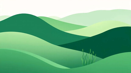 Obraz premium abstract layered green hills background with smooth gradient paper-cut style in light tones