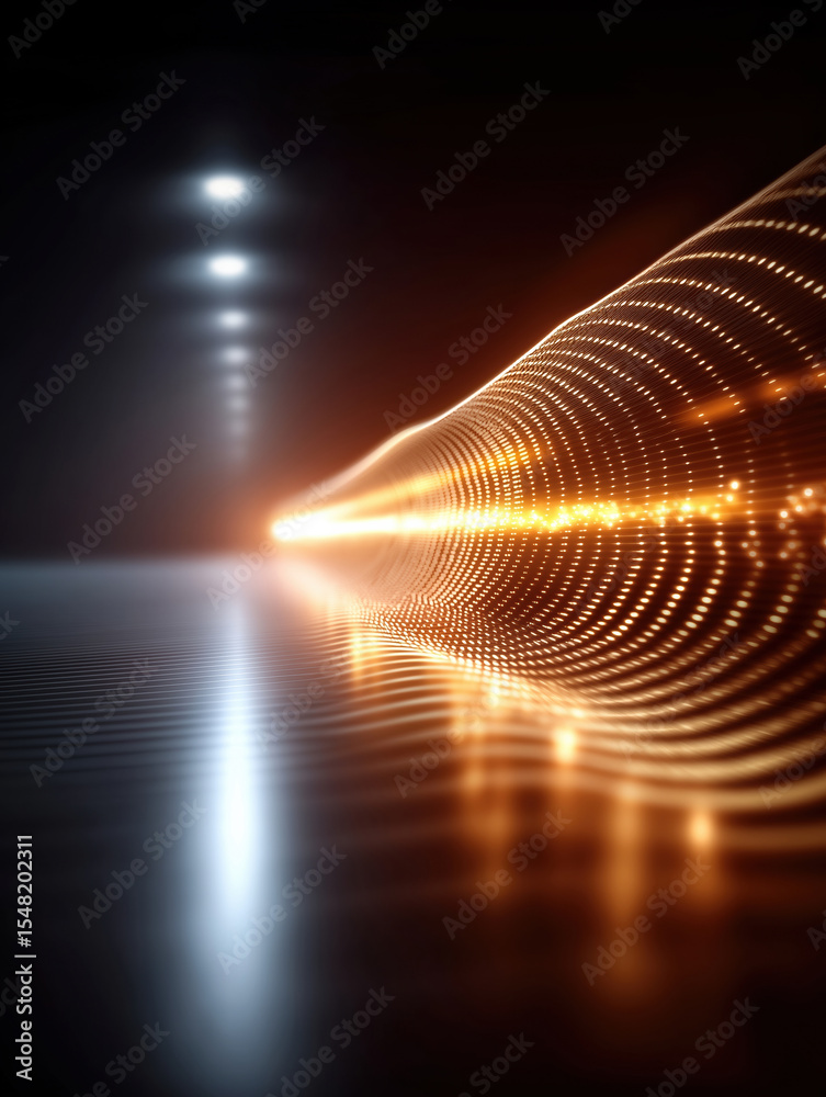Poster dynamic light patterns creating a mesmerizing wave effect in a dark environment