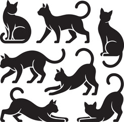 Black Cat Silhouette Vector Set in Different Poses Isolated on White