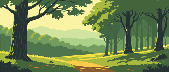 Beautiful Forest Landscape with Distant Mountain View