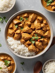 top view bowl of chicken curry on rice