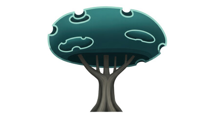 Isolated Cartoon Tree with Blue Canopy