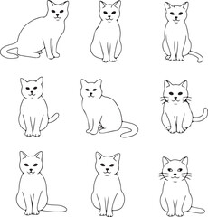 Nine Unique Cat Illustrations: Minimalist Line Art Designs for Print & Web