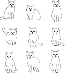 Obraz premium Nine Line Art Cat Illustrations: Minimalist Pet Drawings, Simple Cat Sketches, Elegant Feline Designs for Print & Web