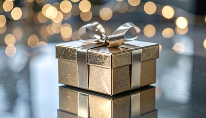 Small Gift Box with Ribbon Top Elegant Present Wrapped for Special Occasions