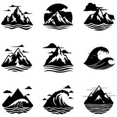 Fototapeta premium A set of nine icons celebrating the architectural essence of mountain ranges in minimalist form