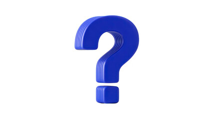 3D blue question mark stands out against transparency background, symbolizing inquiry and curiosity. bold color and design make it visually striking and thought provoking