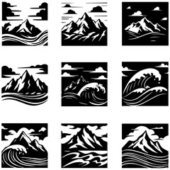 Obraz premium A minimalist vector set of mountain logos symbolizing stability and growth for corporate clients