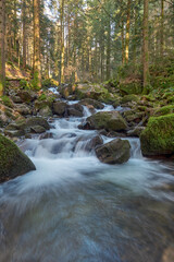Misty Allerheiligen Waterfalls in Black Forest National Park, Germany. Scenic forest waterfall Allerheiligen Waterfalls in National Park SCHWARZWALD, Germany. Long exposure shot of a cascading