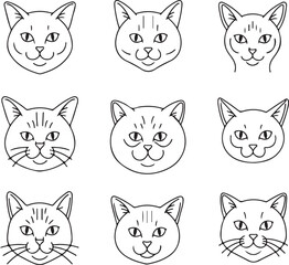 Obraz premium Nine Simple Cat Head Illustrations