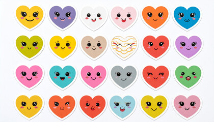 Colorful Sticker Sheet with Cute Icons in Flat Style on White Background