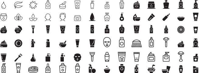 Skincare cosmetics beauty products icons set. eps-10
