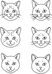 Six Charming Cat Face Illustrations: Line Art Designs for Projects