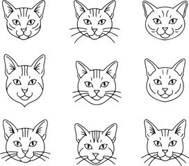 Nine Pixel Art Cat Faces: Line Art Illustrations for Digital Design Projects