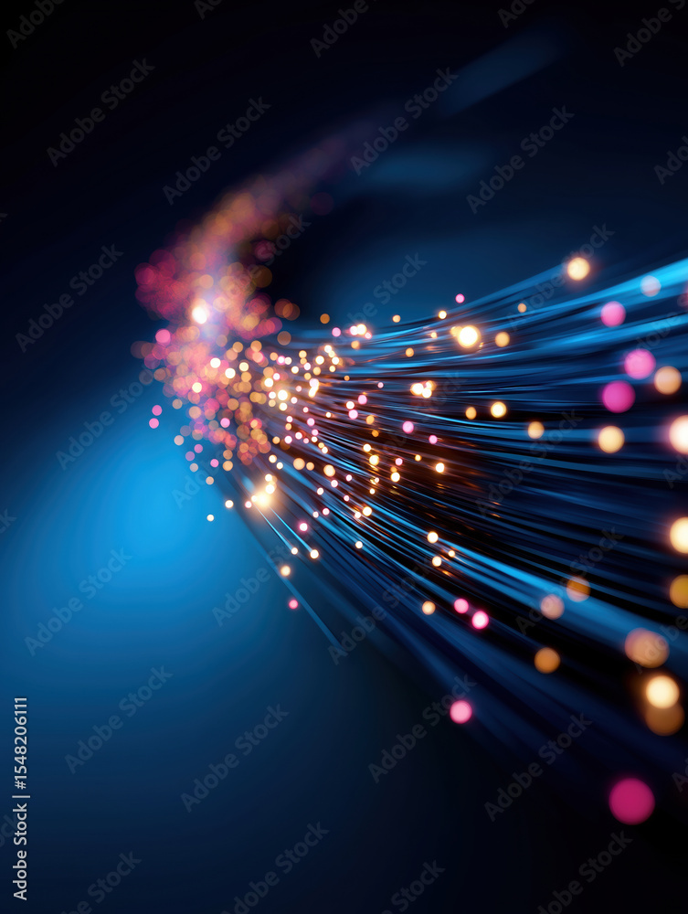 Poster colorful light trails create a mesmerizing abstract pattern in a dark background