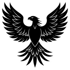 Obraz premium Black silhouette of an eagle with wings spread isolated on white background