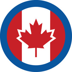 Obraz premium Flat vector illustration of Canada national flag in circular format with red maple leaf, minimalist design for web, apps, and educational use