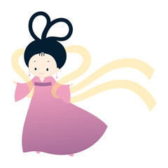 Qixi Festival, Tanabata weaver girl, Orihime kawaii character illustration, isolated vector. Hand drawn cute flat design. Traditional Chinese, Japanese holiday element. China Valentines Day