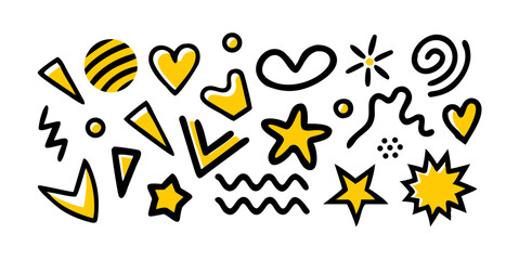 Geometric Shapes Set with Memphis Pattern, Retro 80s-90s Abstract Background and Cute Doodle Design, Generative AI