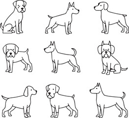 Nine Simple Dog Breed Line Drawings: Canine Illustrations for Design Projects