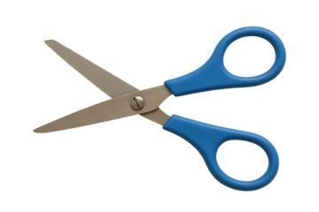 Blue handled scissors isolated on transparent background