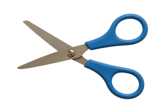 Blue handled scissors isolated on transparent background