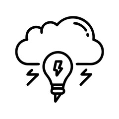 cloud with lightning and lightbulb inspiration storm on transparent background for web and graphic design