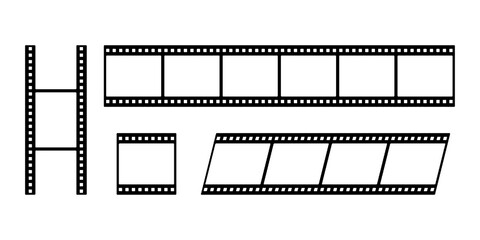 Film strip photo frame set isolated on white background vector illustration.