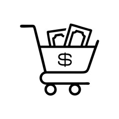 money in shopping cart on transparent background for web and graphic design