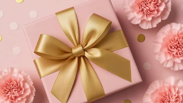 Elegant Gift Box with Pink Roses on Soft Pink Background &ndash; Romantic 4K Cinematic Motion for Celebration and Love Themes

