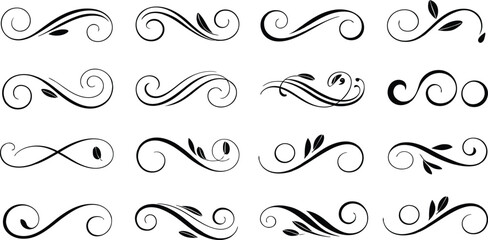 Black Swirl and Leaf Decorative Elements Set vector